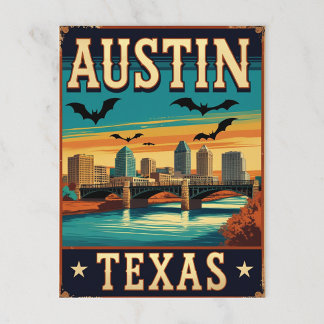 Postal Austin Texas Skyline con murciélagos