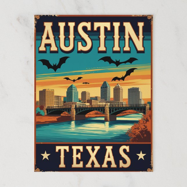 Postal Austin Texas Skyline con murciélagos (Subido por el creador)