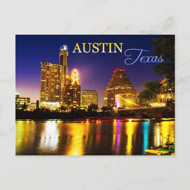Postal Austin, Texas Skyline de noche (Anverso)
