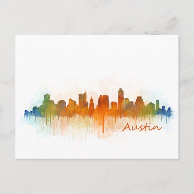 Postal Austin Texas Skyline Watercolor v3 (Anverso)