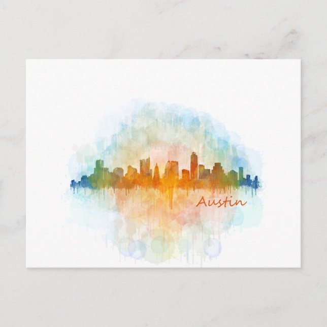 Postal Austin Texas skyline watercolor v4 (Anverso)