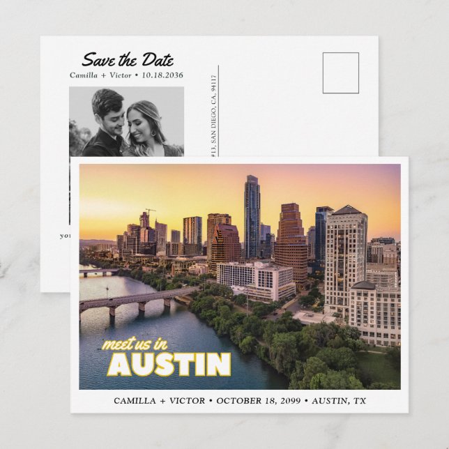 Postal Austin Wedding Save the Date Downtown Postcard (Anverso / Reverso)