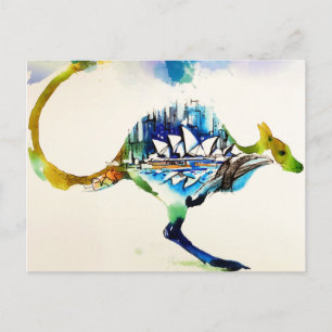 Postal Australia City Skyline Travel Love Watercolor