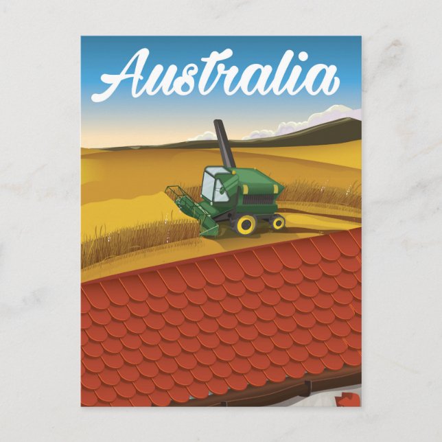 Postal Australia cosechando caricatura de viaje (Anverso)