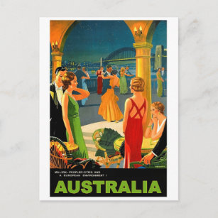 Postal Australia, fiesta romántico de noche, viaje vintag