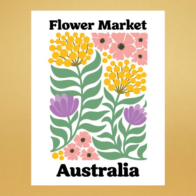Postal Australia Flower Market Golden Wattle Pink Blossom (Australia Flower Market Golden Wattle Pink Blossom Postcard
)