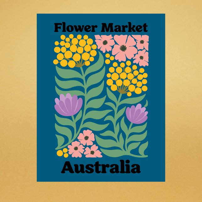 Postal Australia Flower Market Golden Wattle Pink Blossom (Australia Flower Market Golden Wattle Pink Blossom Postcard
)
