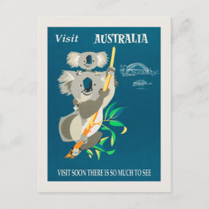 Postal Australia Koala Bear Vintage Travel Poster