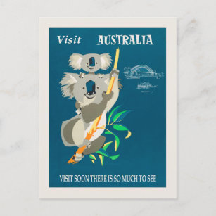 Postal Australia Koala Bear Vintage Travel Poster
