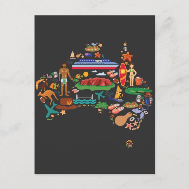 Postal Australia Mapa viajes de animales continentales au (Anverso)