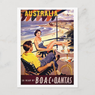 Postal Australia, pareja disfruta en la terraza, viaje vi