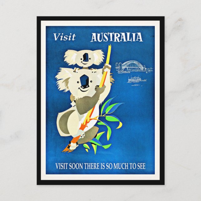 Postal Australia - Visita Australia, ilustracion vintage (Anverso)