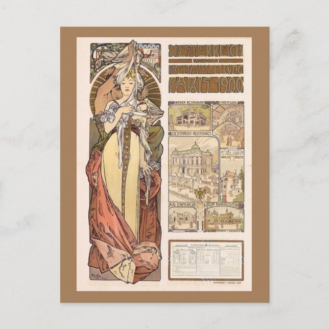 Postal Austria de Alphonse Mucha en la Expo Mundial (Anverso)