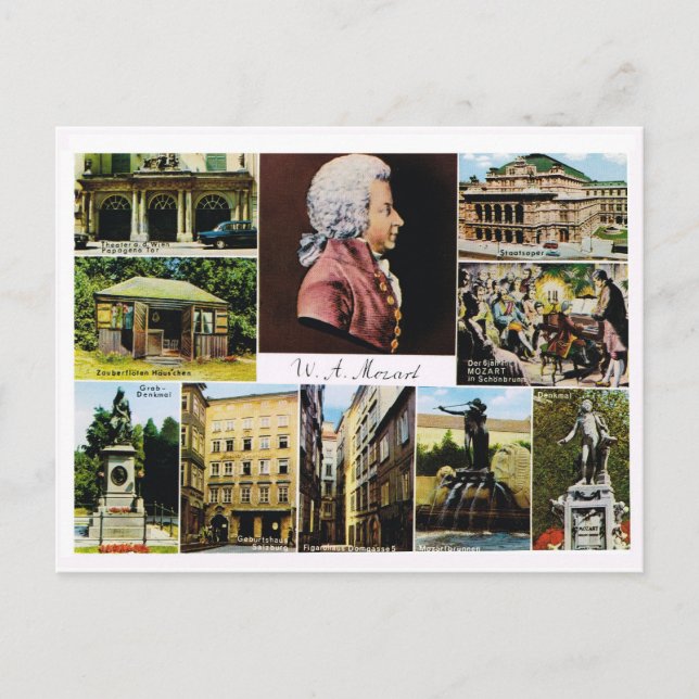 Postal Austria, Mozart, lugares vinculados a Mozart (Anverso)