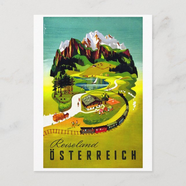 Postal Austria, Renania, ferrocarril, viaje vintage (Anverso)