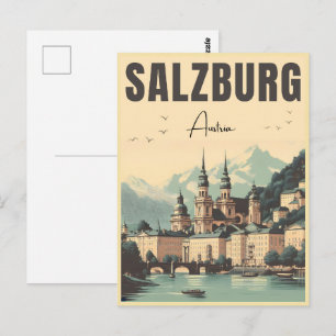 Postal Austria retro capital salzburg paisaje urbano