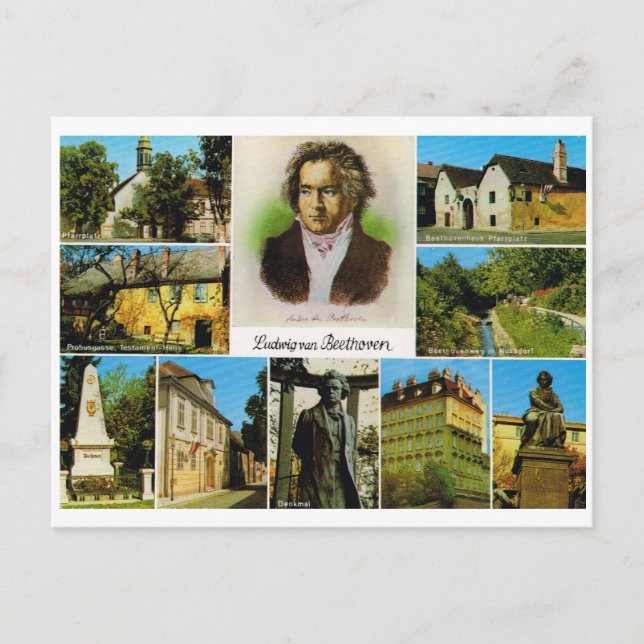 Postal Austria vintage, lugares vinculados a Beethoven (Anverso)