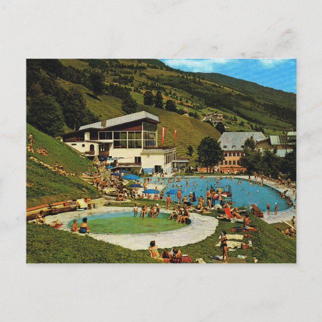 Postal Austria vintage, piscina Salbach, Tirol (Anverso)