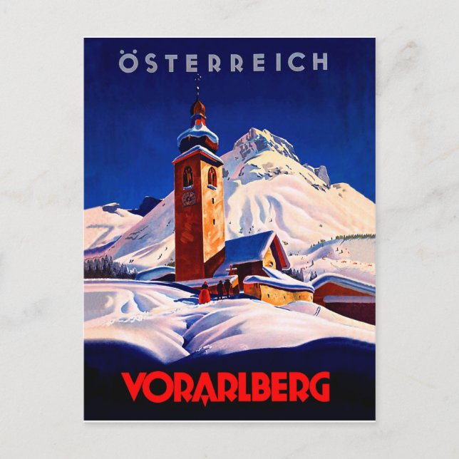 Postal Austria, Vorarlberg en invierno, viaje vintage (Anverso)