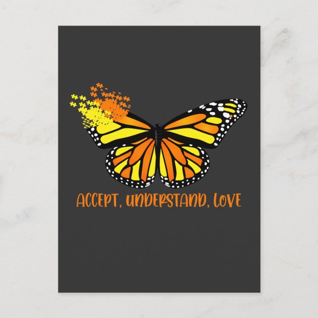 Postal Autism Awareness Butterfly aceptar el amor (Anverso)