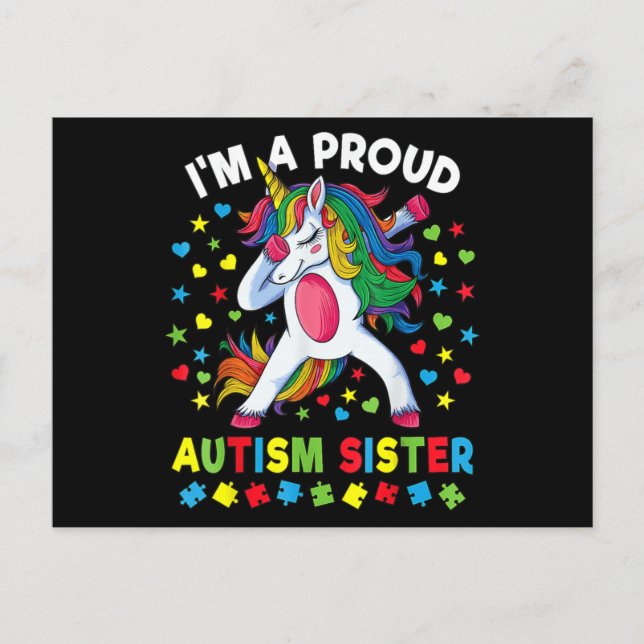 Postal Autism Awareness Dabbing Unicorn Girl Proud Autism (Anverso)