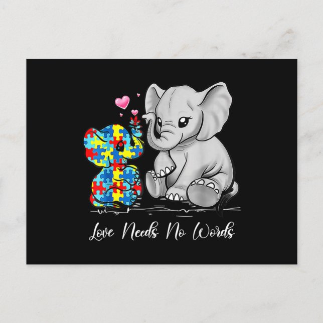 Postal Autism Awareness Love Needs No Words Elephant Supp (Anverso)