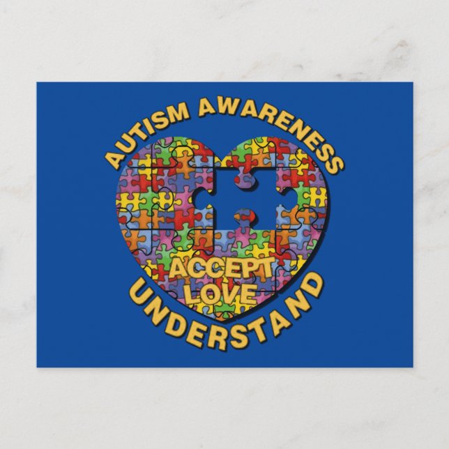 Postal Autism Awareness Puzzle Hearcard Postcard (Anverso)