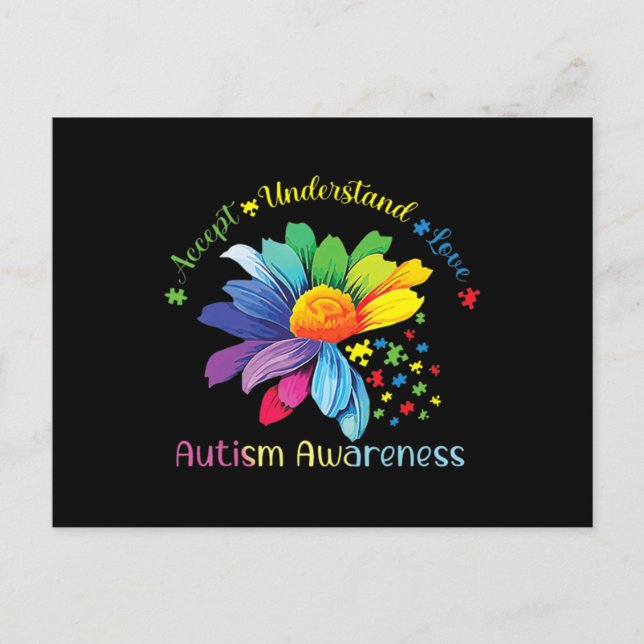 Postal Autism Awareness Sunflower Accept Understand Love  (Anverso)