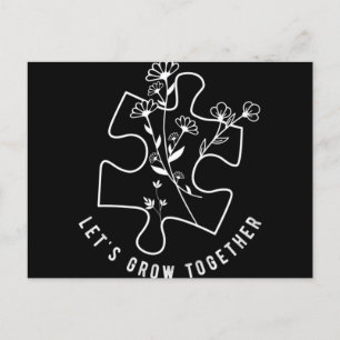 Postal Autism Awareness Teacher Puzzle Piece Let's Grow T