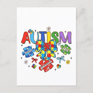 Postal Autismo Conciencia Bow Coquette Puzzle Piece Neuro