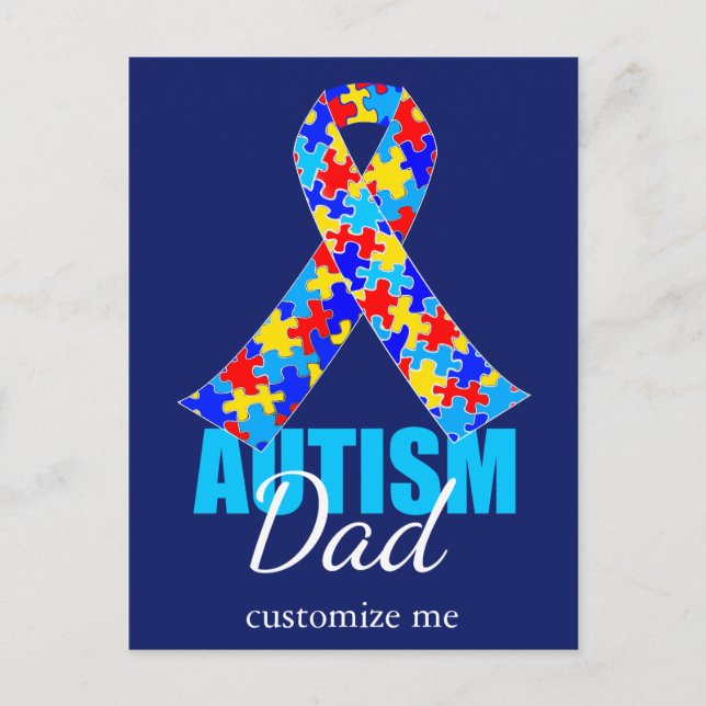 Postal Autismo personalizado Papá Cinta Azul (Anverso)