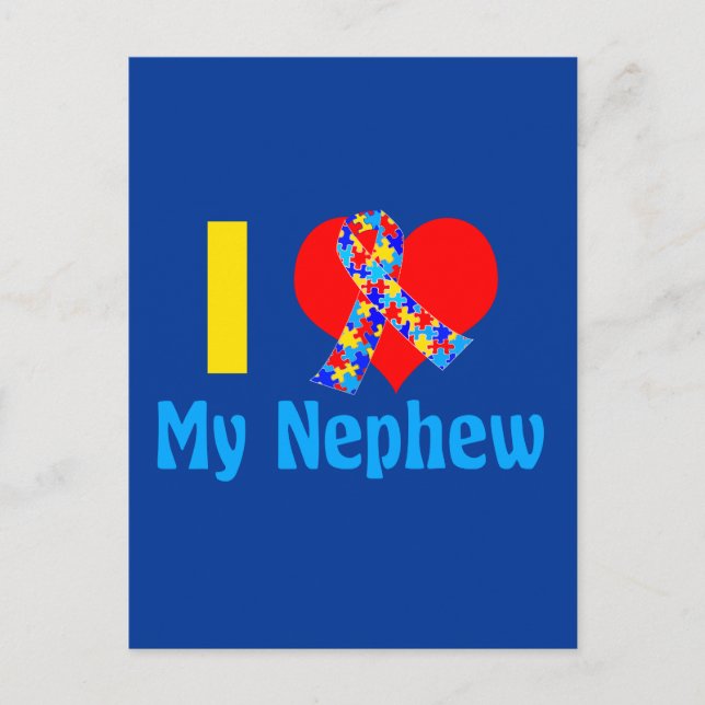 Postal Autismo Tía Amo Mi Sobrino Corazón Azul (Anverso)