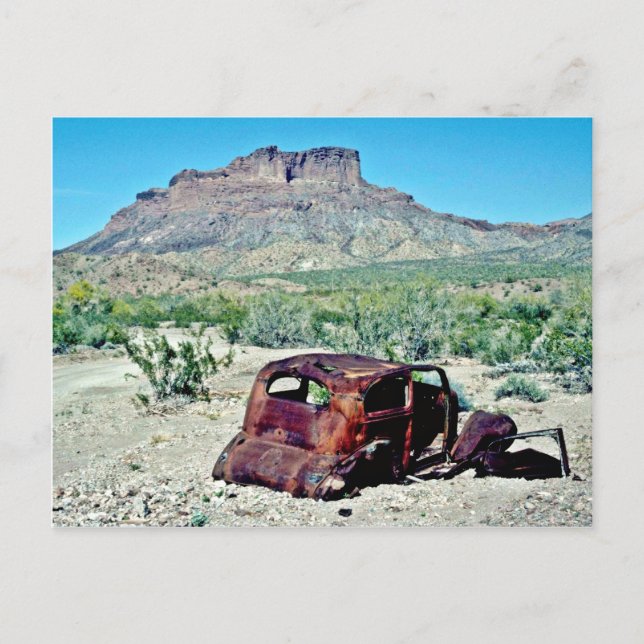 Postal Auto Antiguo Rusto Frente A Butte (Anverso)