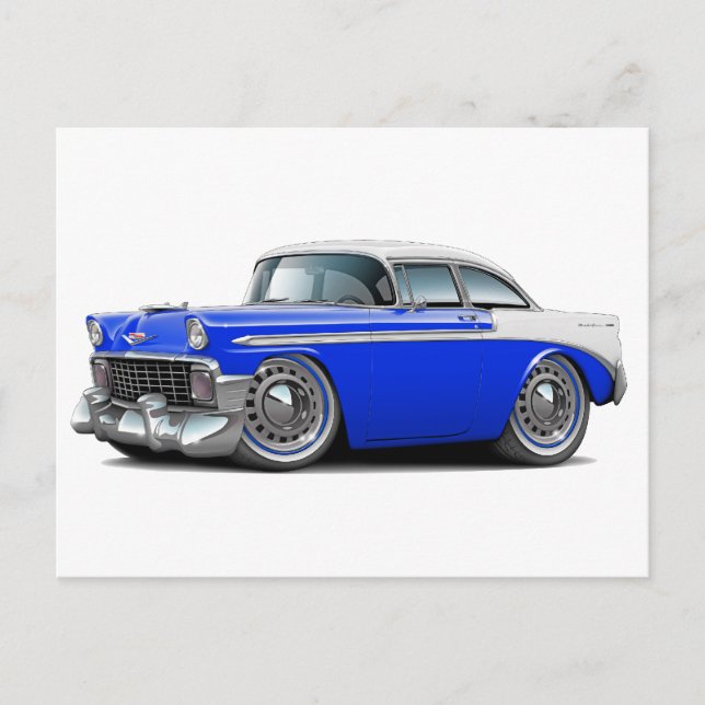 Postal Auto azul-blanco Chevy Belair de 1956 (Anverso)