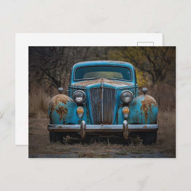 Postal Auto azul vintage ruso (Anverso / Reverso)