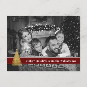 Postal Auto Black and White Photo Gold Christmas Tree