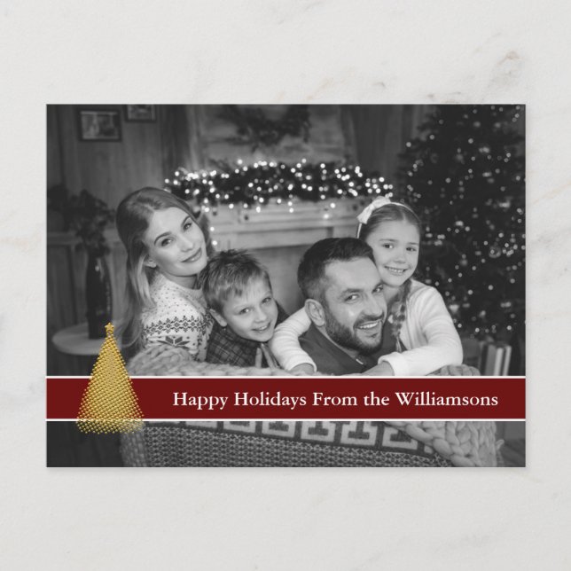 Postal Auto Black and White Photo Gold Christmas Tree (Anverso)