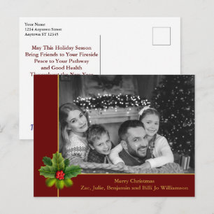 Postal Auto Black and White Photo Holly Red Navidades