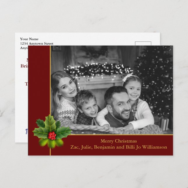 Postal Auto Black and White Photo Holly Red Navidades (Anverso / Reverso)