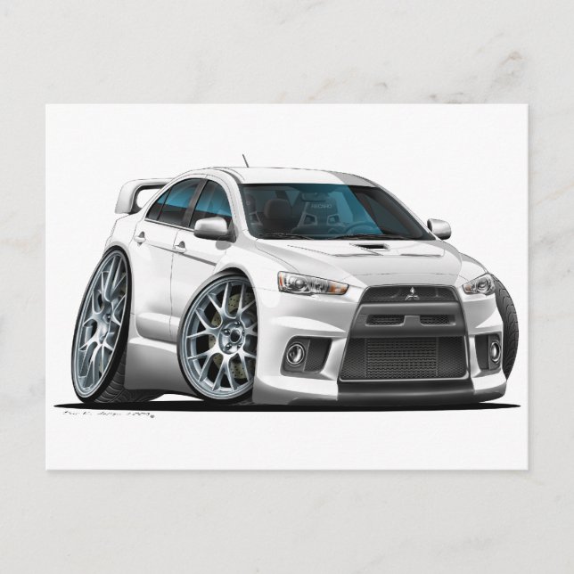 Postal Auto blanco Mitsubishi Evo (Anverso)