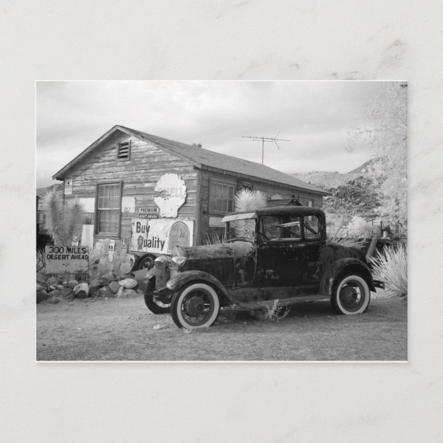 Postal Auto blanco y negro vintage (Anverso)