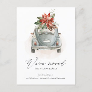 Postal Auto de Navidades florales de Poinsettia suave que