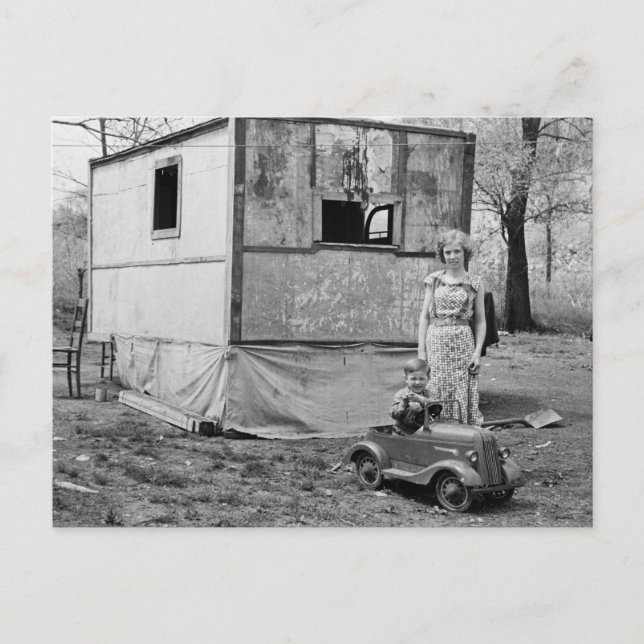 Postal Auto de pedal de época en la Gran Depresión, años  (Anverso)