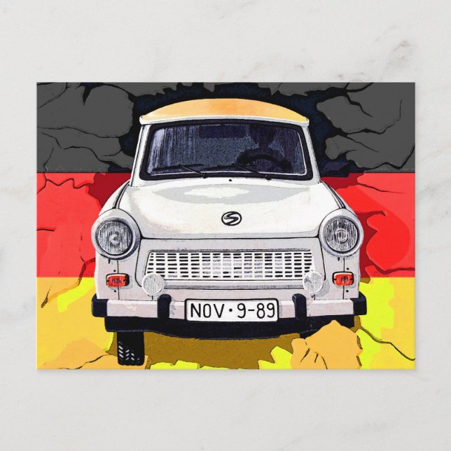 Postal Auto de Trabant y Bandera Alemana, Muro de Berlín (Anverso)