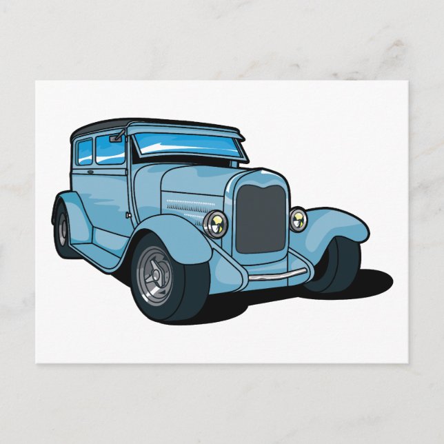 Postal Auto viejo azul (Anverso)