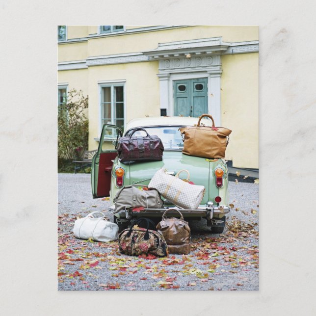 Postal Auto vintage con mucho equipaje (Anverso)