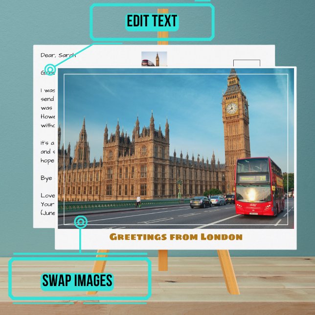 Postal Autobús Big Ben y Red Doble Decker en Londres Ingl (Share your experiences with these stylish template postcards.)
