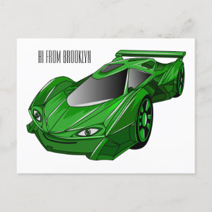 Postal Autobús deportivo verde con ilustracion aéreo
