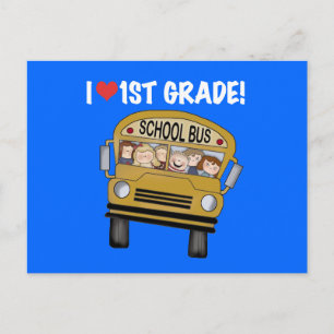 Postal Autobús escolar que amo camisetas de primer grado