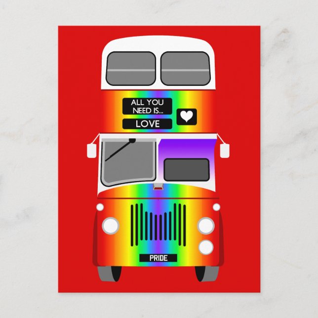 Postal Autobús retro de doble caída del orgullo gay (Anverso)